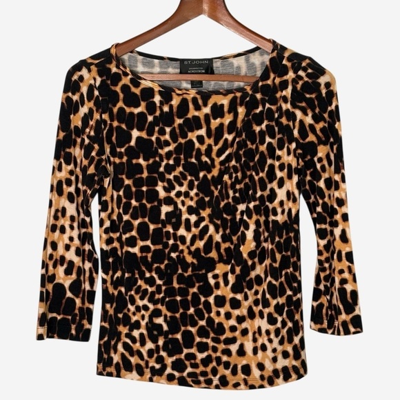 St. John Tops - St John for Nordstrom Leopard Animal Print Top Size S Crop 3/4 Sleeve Pullover